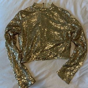 [ gold ] • sequin mock neck long sleeve top